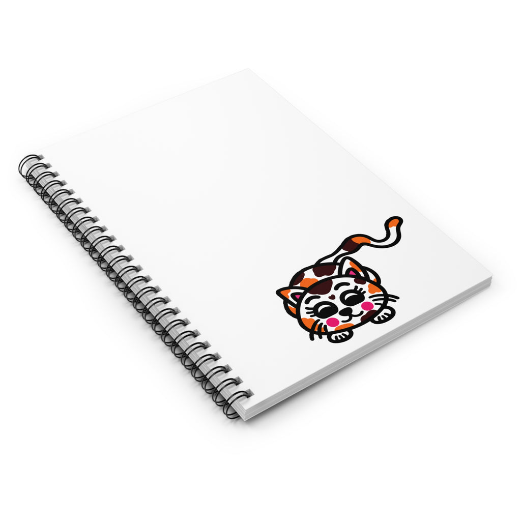 Hand-Drawn Cute Calico Cat Notebook | Spiral Ruled Notebook