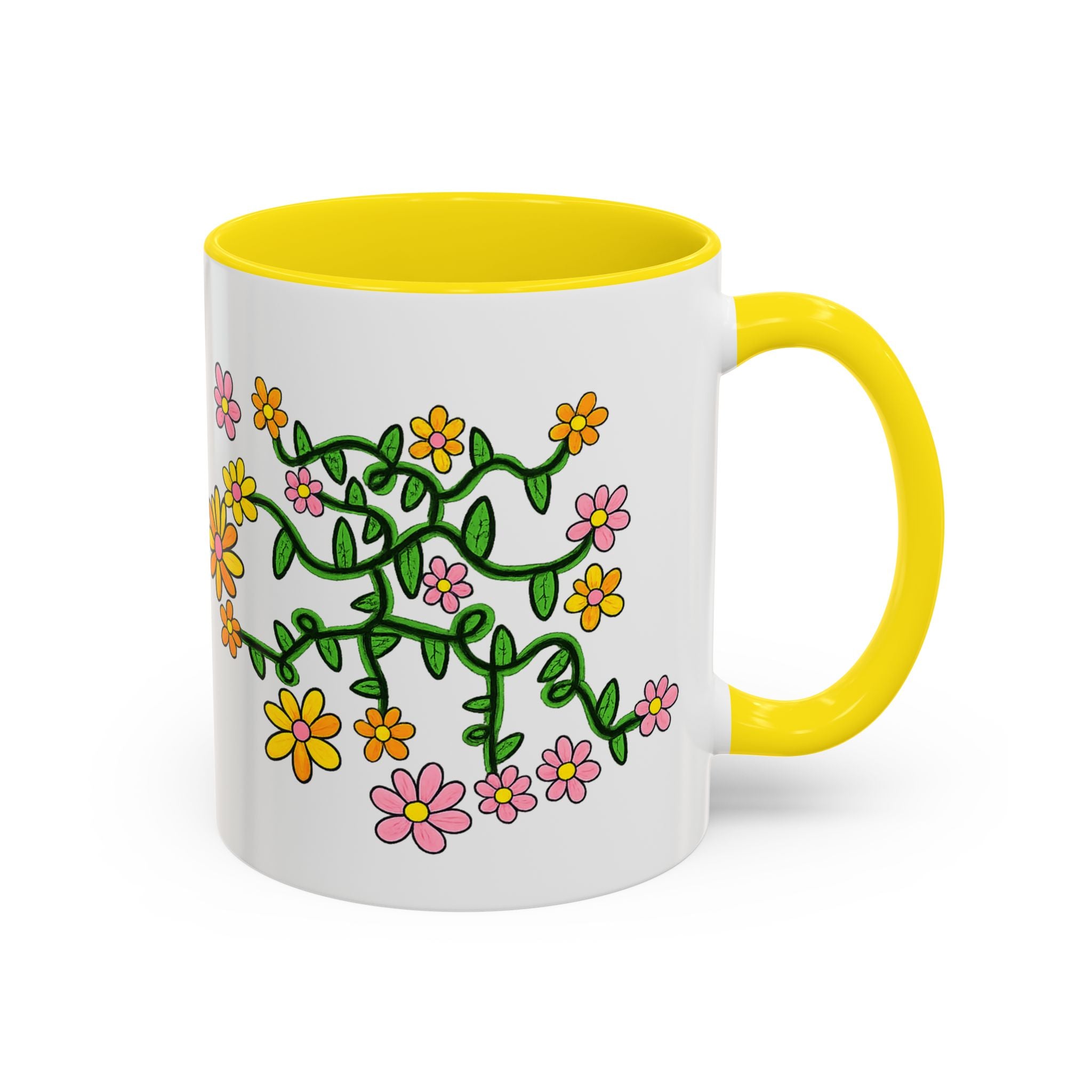 Hand-Drawn Yellow Pink Orange Flower Vine Mug | Accent Coffee Mug