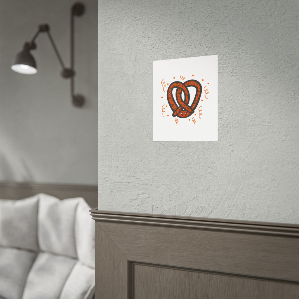 Hand-Drawn Orange Cartoon Pretzel Rolled Posters | Snack Art Print, Cute Food Poster