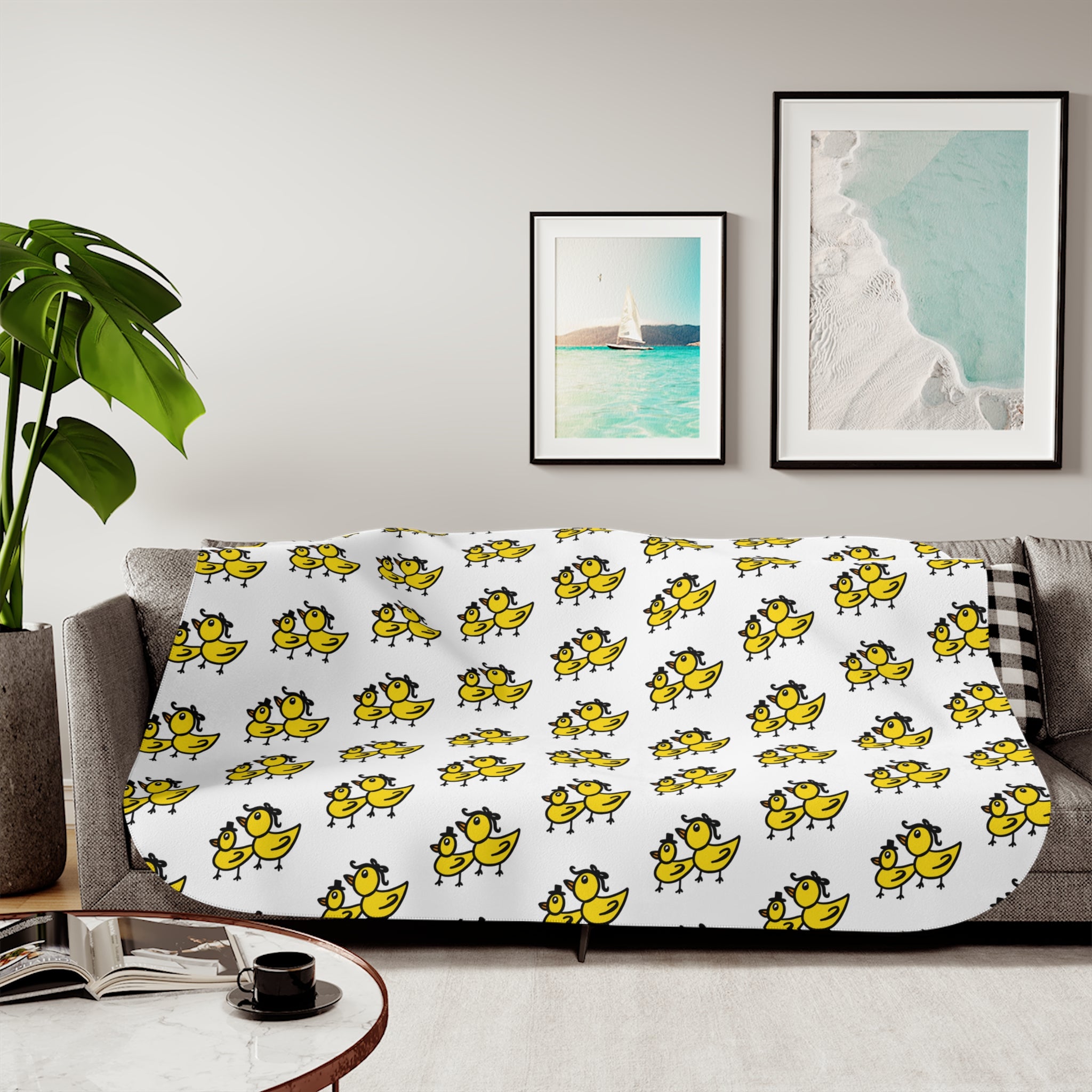 Hand-Drawn Two Ducks Sherpa Blanket | Cozy Duck Illustration