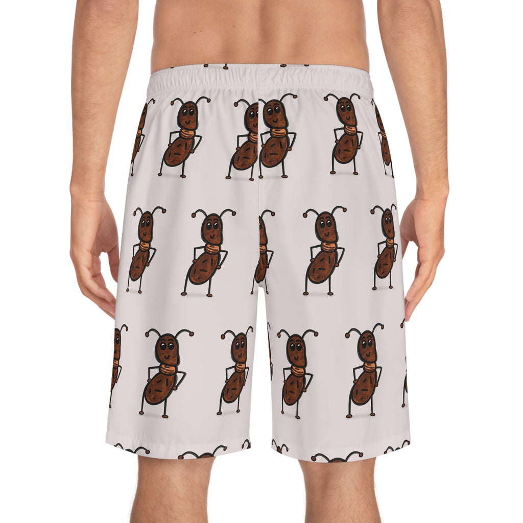 Hand-Drawn Dancing Ant Pattern Board Shorts | All-Over Print