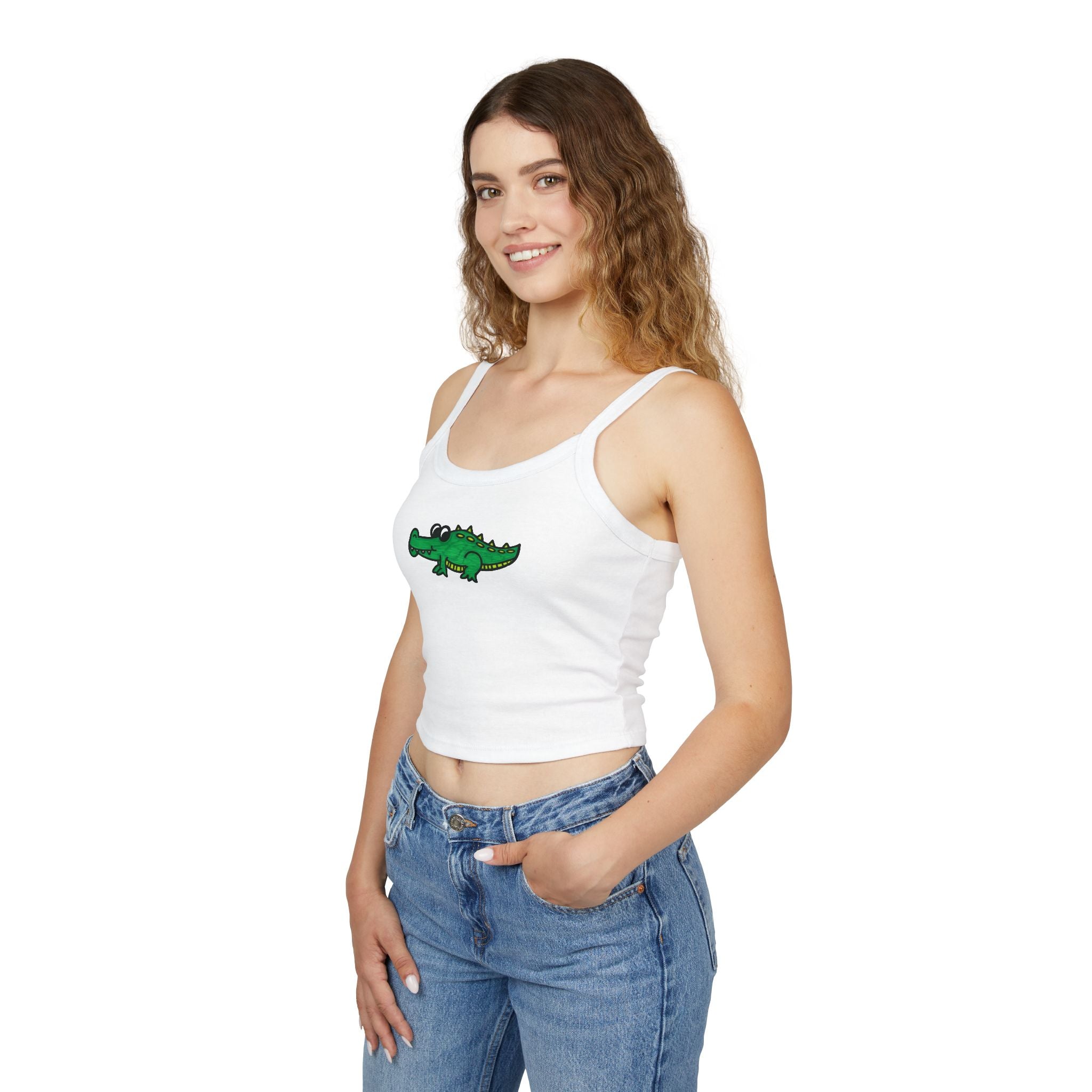 Hand-Drawn Cute Green Alligator Tank Top | Crocodile Cartoon Graphic