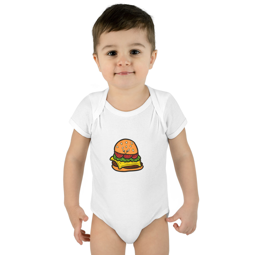 Hand-Drawn Cute Cheeseburger Illustration Infant Bodysuit | Baby Burger Graphic