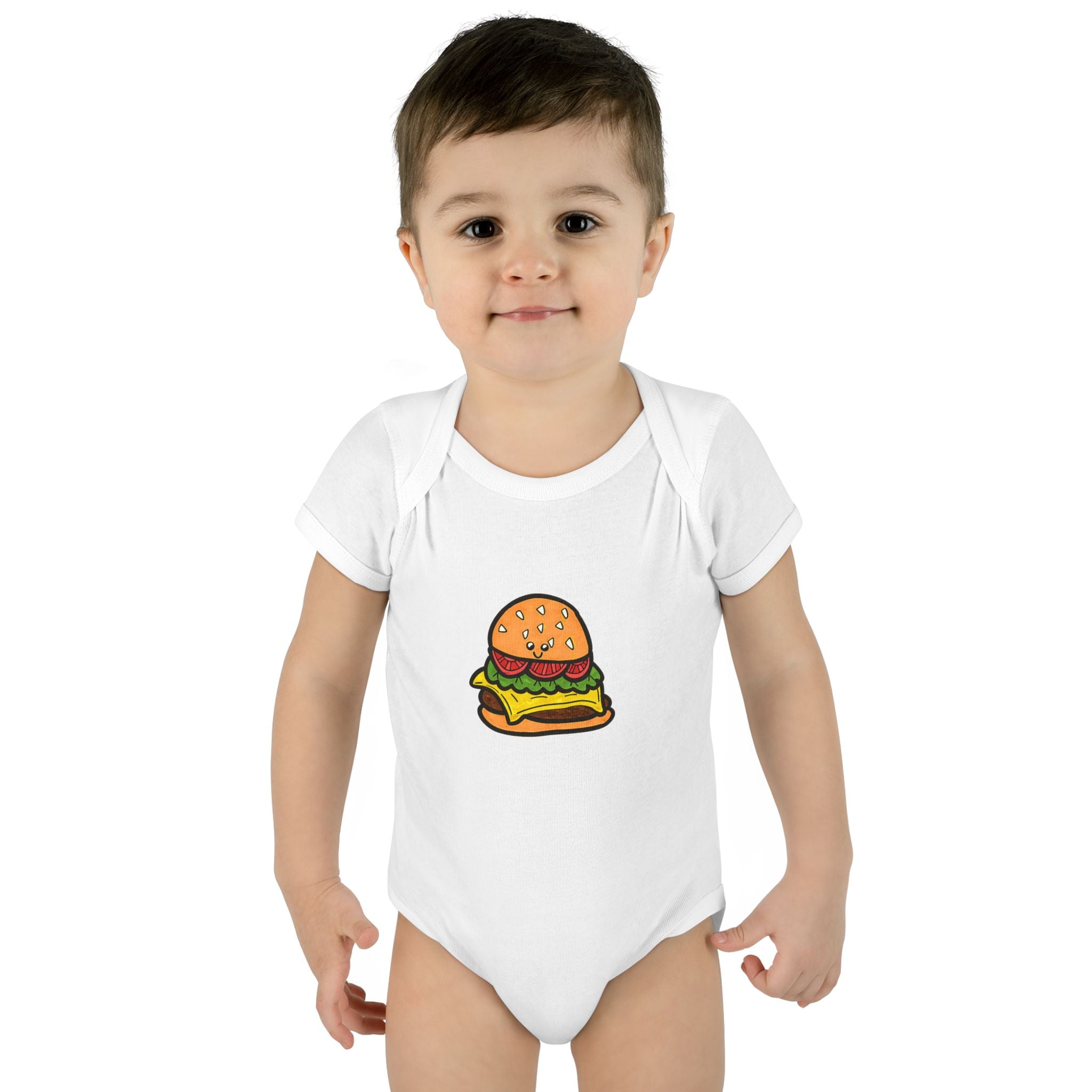 Hand-Drawn Cute Cheeseburger Illustration Infant Bodysuit | Baby Burger Graphic