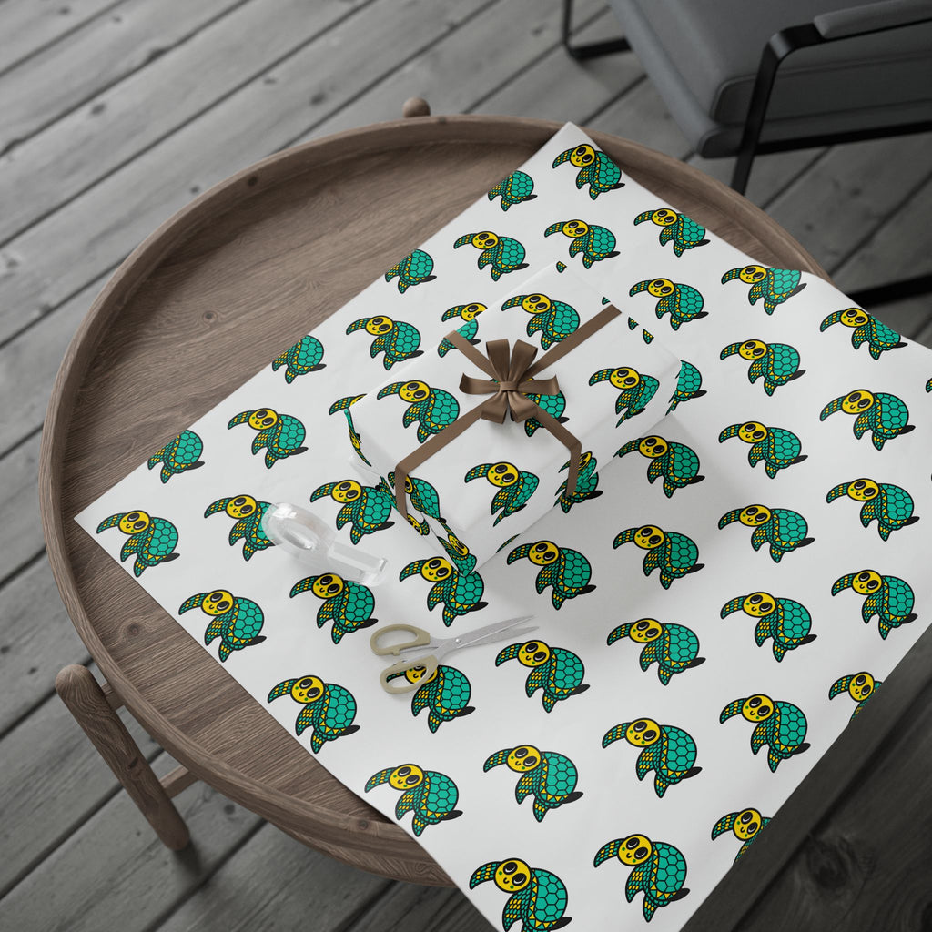 Hand-Drawn Green Turtle Pattern Wrapping Paper | Cute Turtle Repeat Print