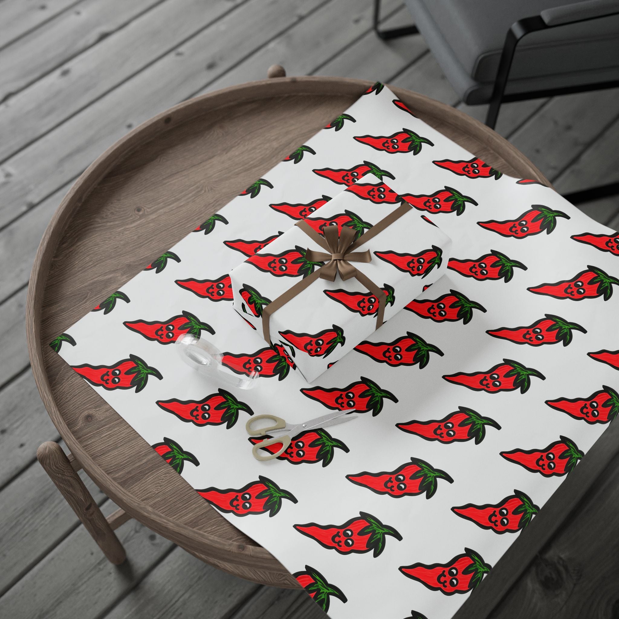 Hand-Drawn Smiling, Cute Chili Pepper Wrapping Paper | Whimsical Pepper Food Pattern