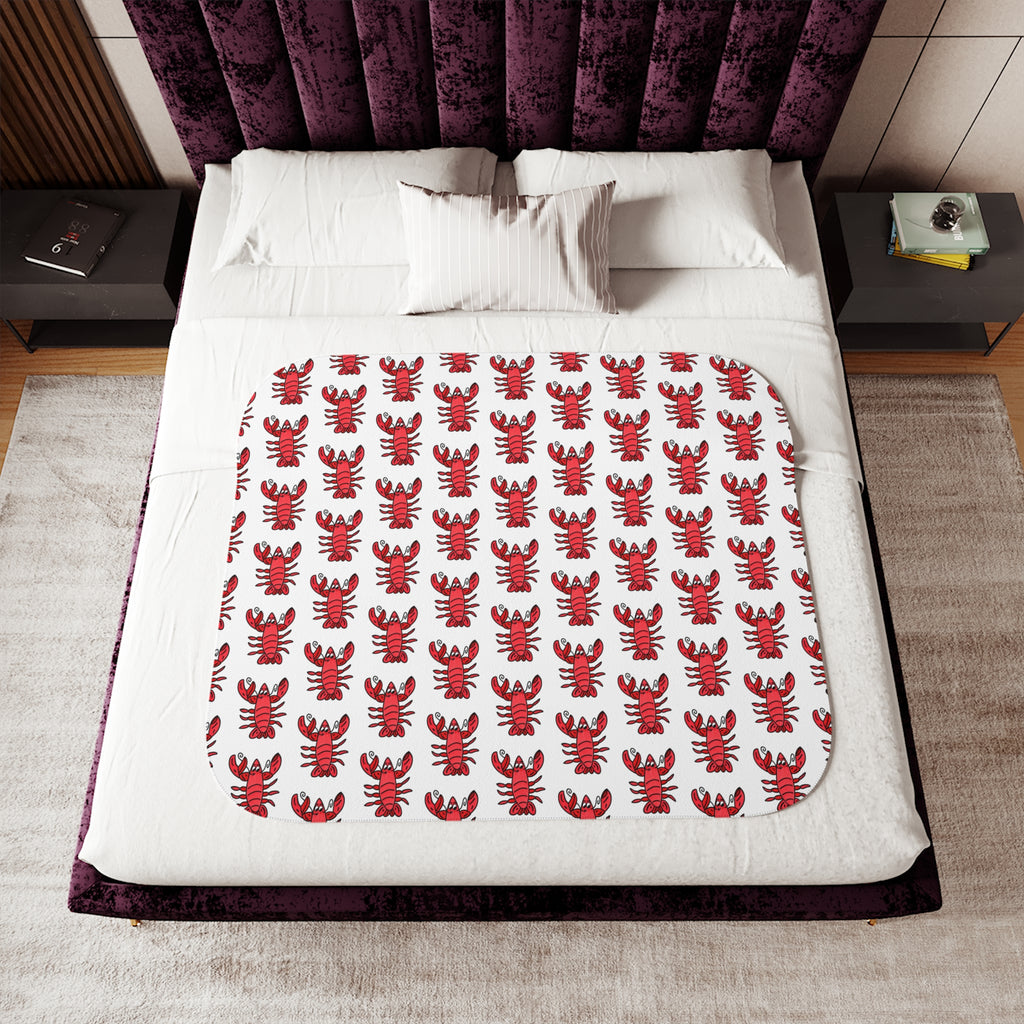 Hand-Drawn Red Lobster Pattern Sherpa Blanket | Coastal Nautical Seafood Throw