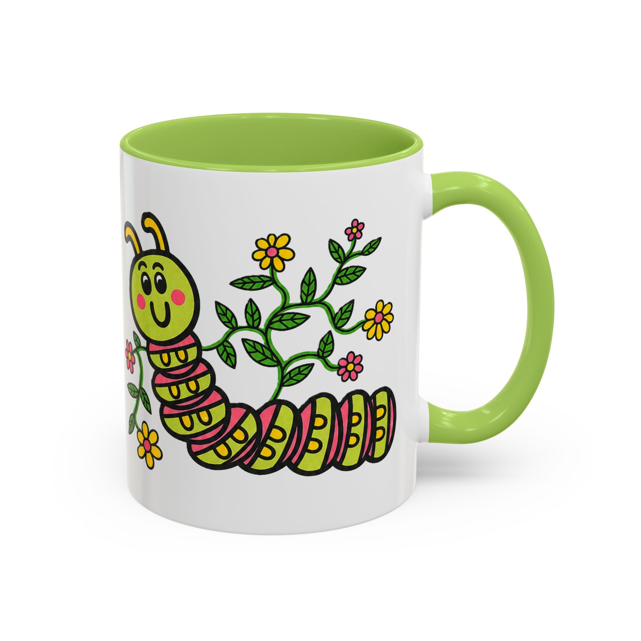 Hand-Drawn Cute Caterpillar Floral Illustration Coffee Mug | Accent Mug