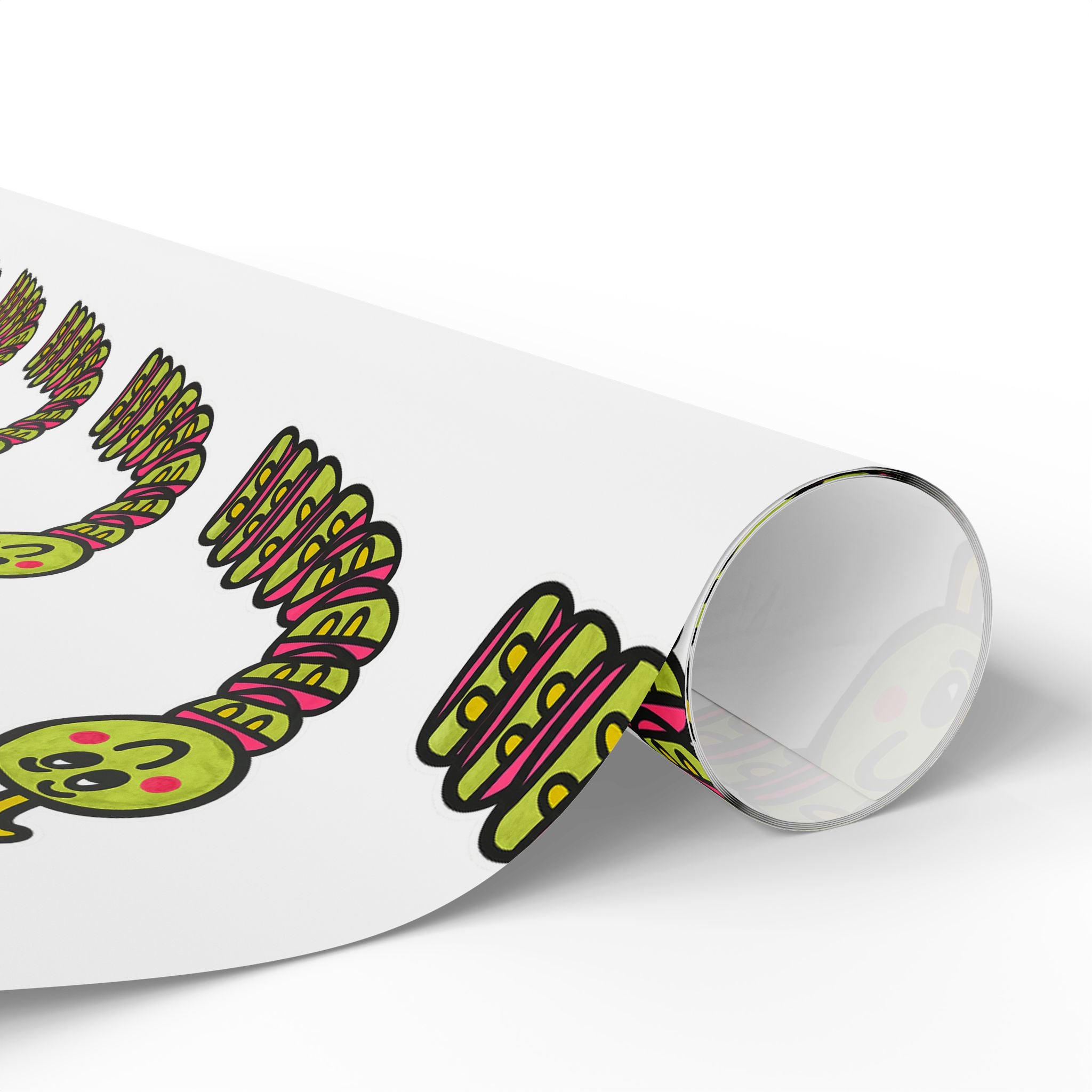 Hand-Drawn Green Cartoon Caterpillar Wrapping Paper | Repeating Bug Pattern
