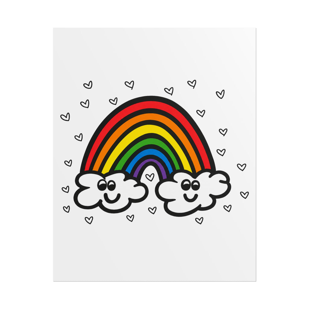 Hand-Drawn Smiling Rainbow with Hearts Poster | Rolled Poster