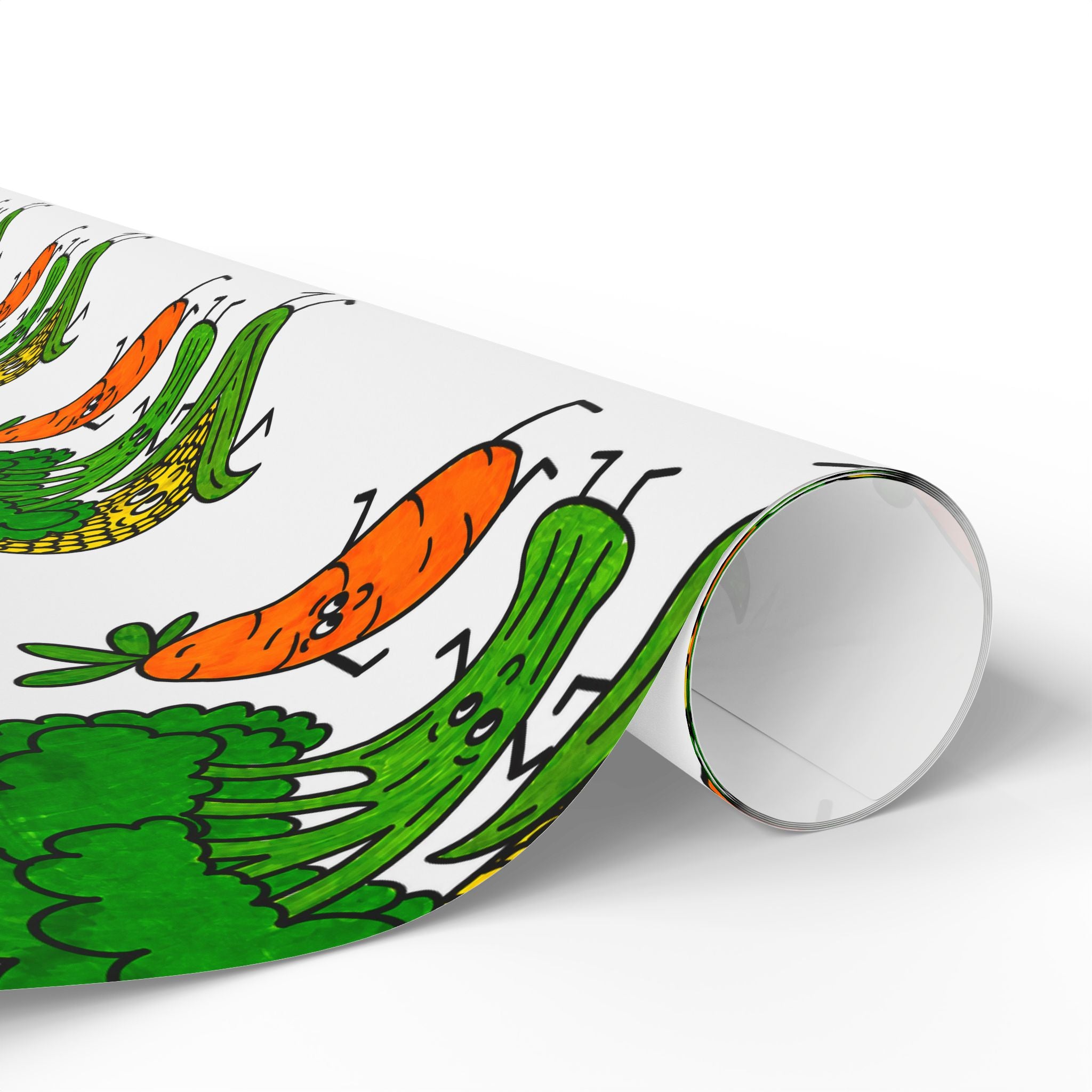 Hand-Drawn Happy Broccoli, Corn, and Carrot Pattern Wrapping Paper | Vegetable Gift Wrap