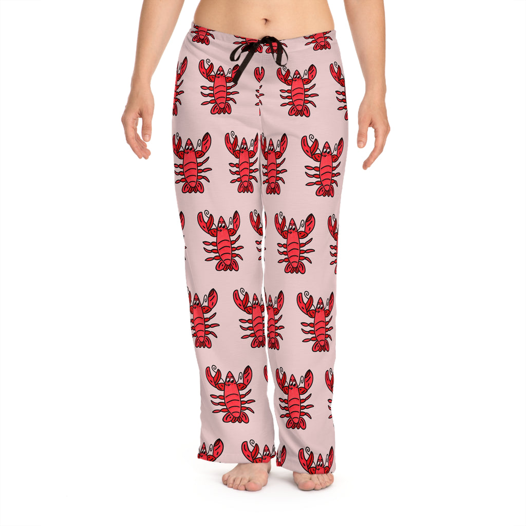 Hand-Drawn Red Lobster Pattern Pajama Pants | Lobster Print Lounge Bottoms