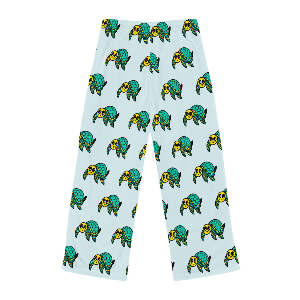 Hand-Drawn Green Sea Turtle Pattern Pajama Pants | Cute Marine Animal Print