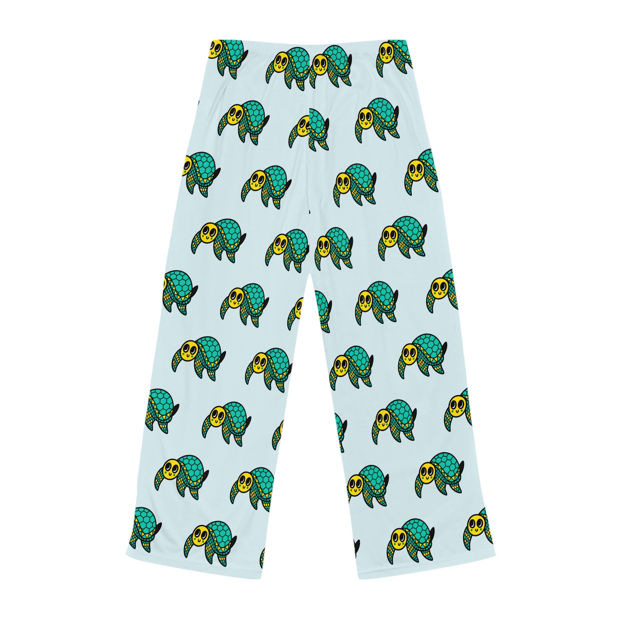 Hand-Drawn Green Sea Turtle Pattern Pajama Pants | Cute Marine Animal Print