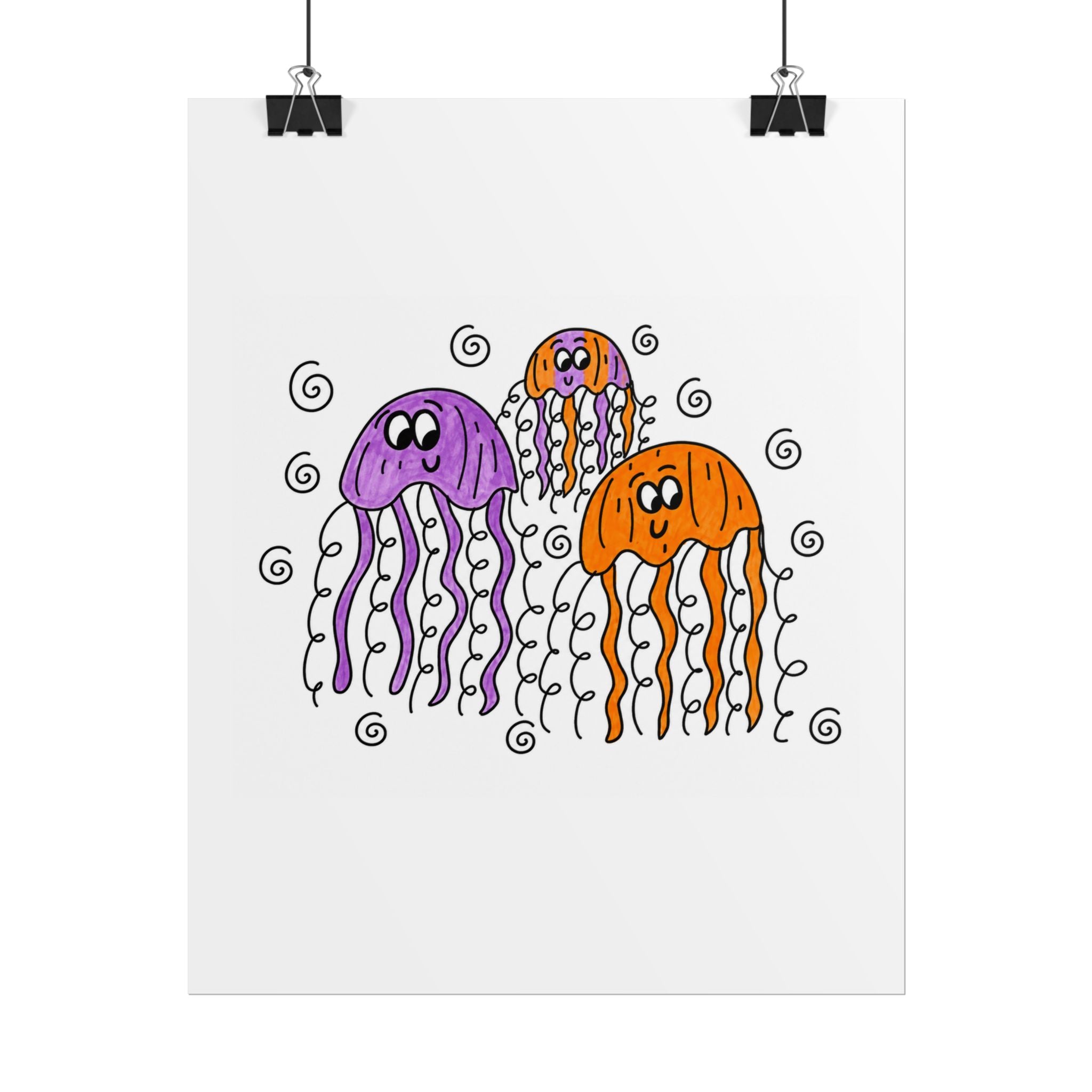 Hand-Drawn Cute Jellyfish Trio Poster | Rolled Poster, Ocean Wall Art