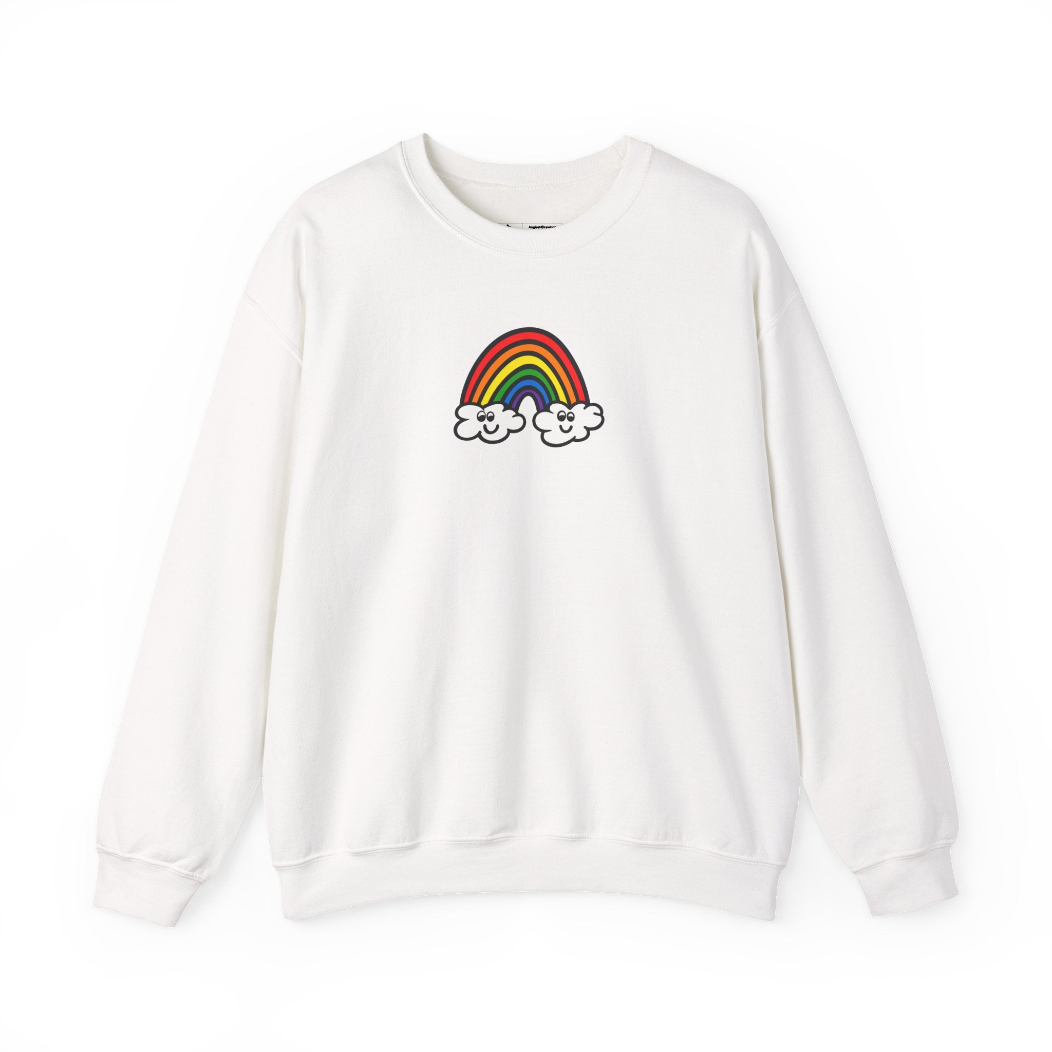 Hand-Drawn Smiling Rainbow with Clouds Sweatshirt | Cute Rainbow Crewneck