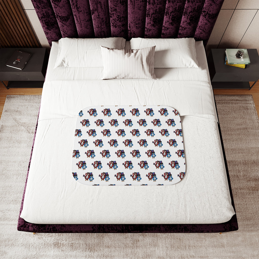 Hand-Drawn Blue and Red Patriotic Owl Pattern Sherpa Blanket | Repeating Whimsical Design