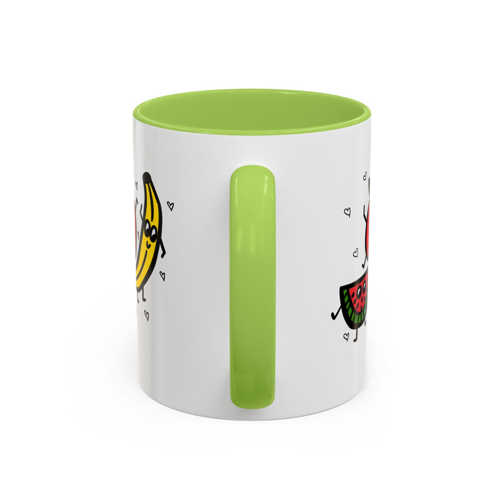 Hand-Drawn Smiling Banana Apple Watermelon Mug | Cute Fruit Faces Coffee Cup
