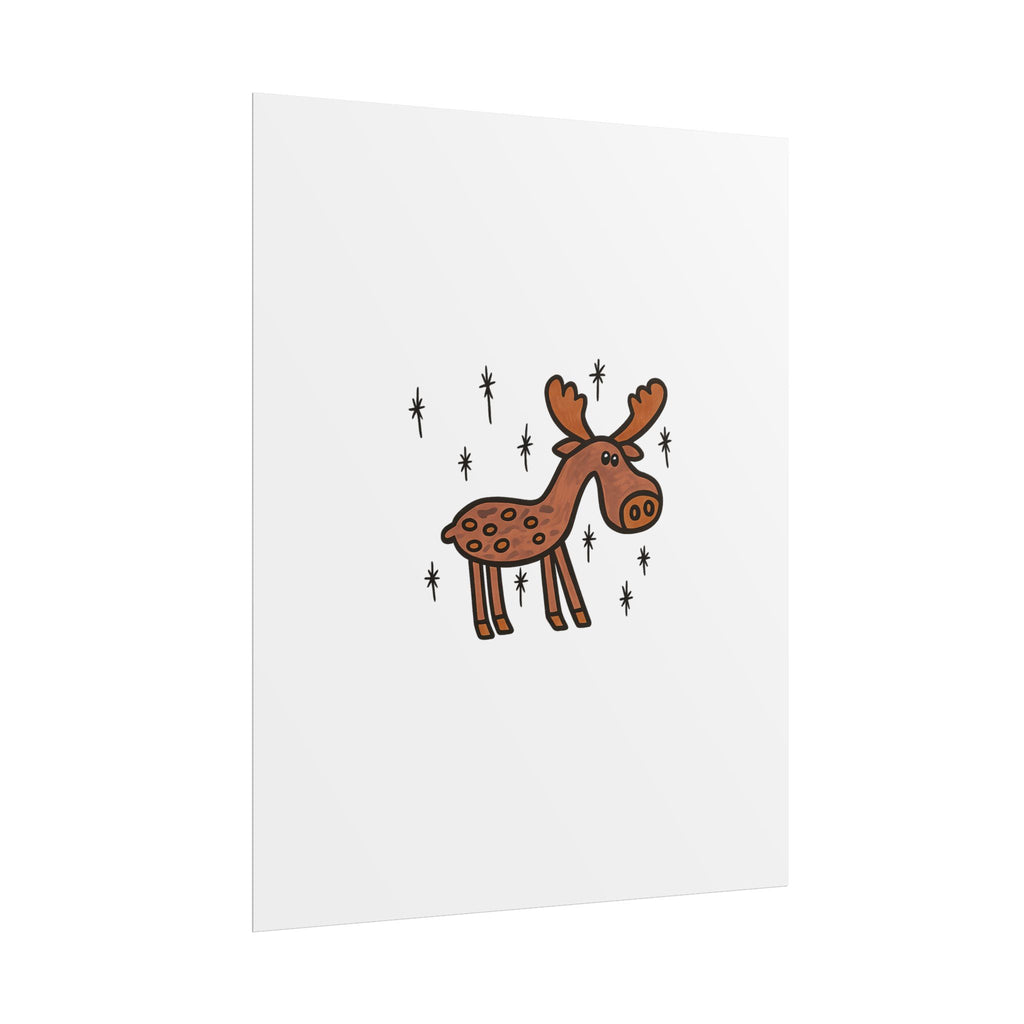 Hand-Drawn Cute Cartoon Moose Rolled Poster | Woodland Nursery Art