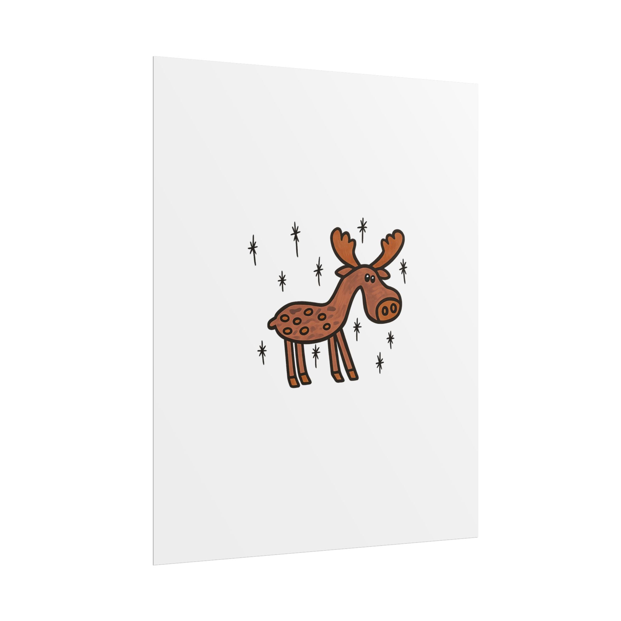 Hand-Drawn Cute Cartoon Moose Rolled Poster | Woodland Nursery Art