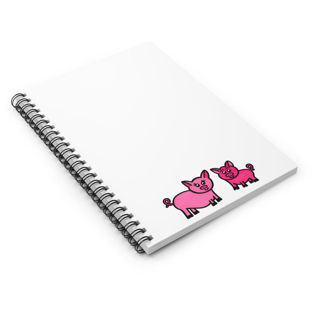 Hand-Drawn Cute Pink Pig Duo Spiral Notebook | Ruled Lined Journal