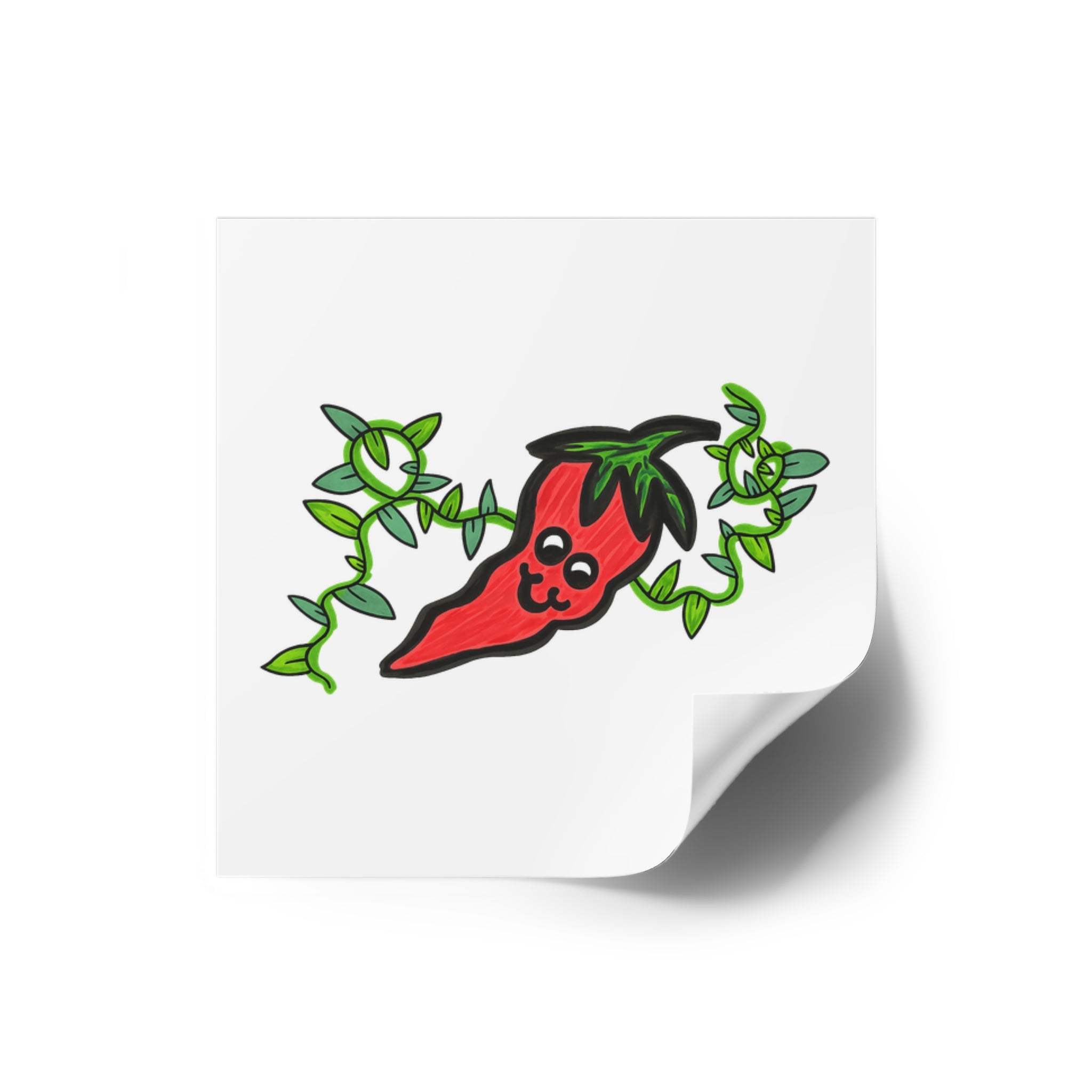 Hand-Drawn Cute Chili Pepper with Vines Sticker