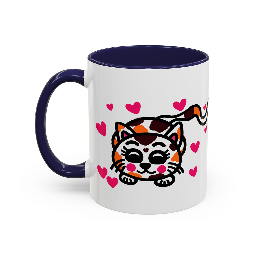 Hand-Drawn Calico Cat with Pink Hearts Mug | Accent Coffee Mug 11oz 15oz