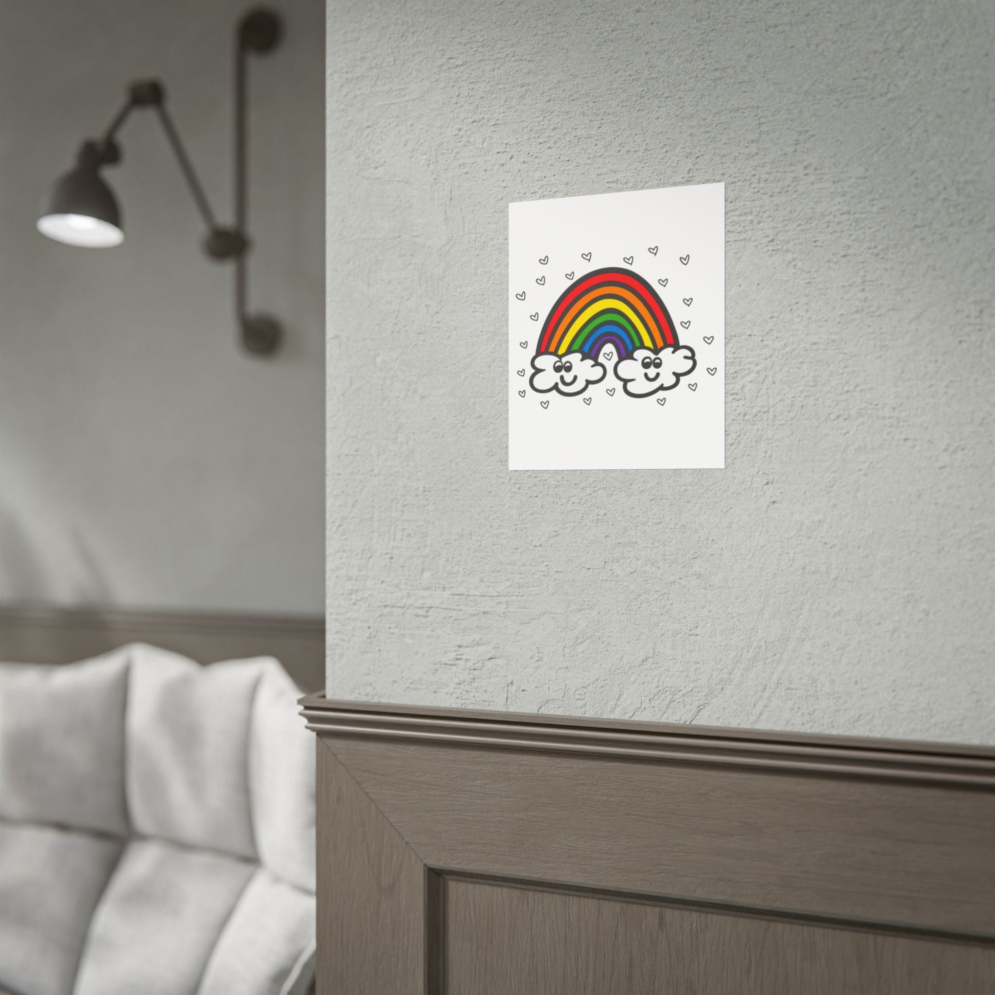 Hand-Drawn Smiling Rainbow with Hearts Poster | Rolled Poster