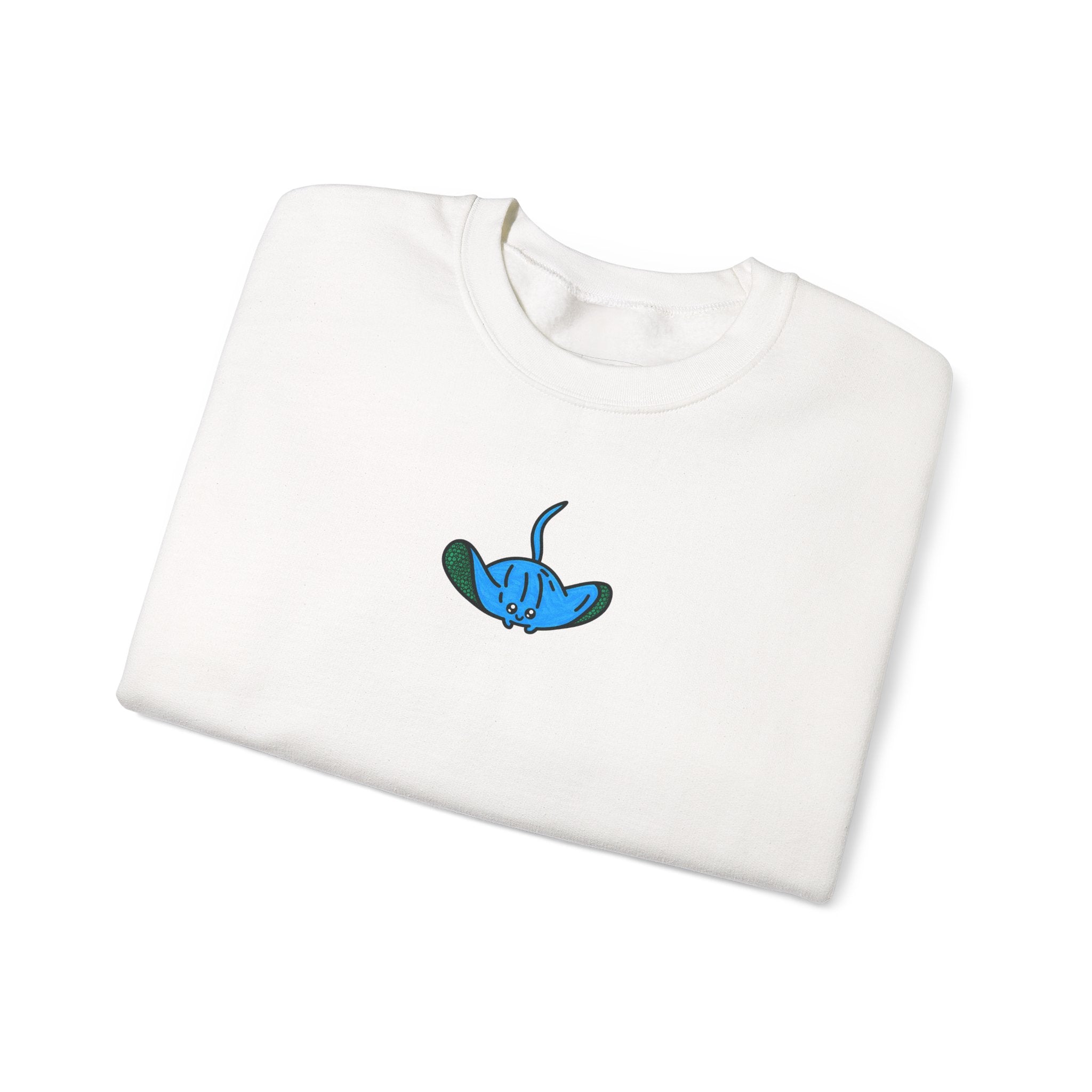 Hand-Drawn Blue Smiley Stingray Sweatshirt | Minimal Ocean Creature Graphic