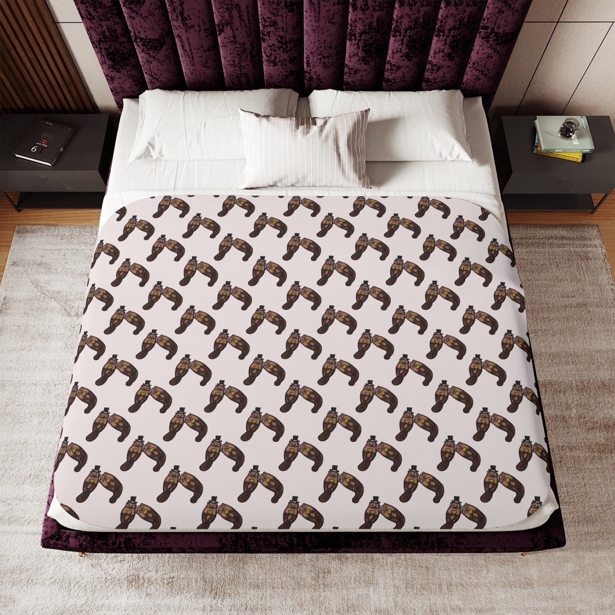 Hand-Drawn Otter Duo Pattern Sherpa Blanket | Repeating Animal Print