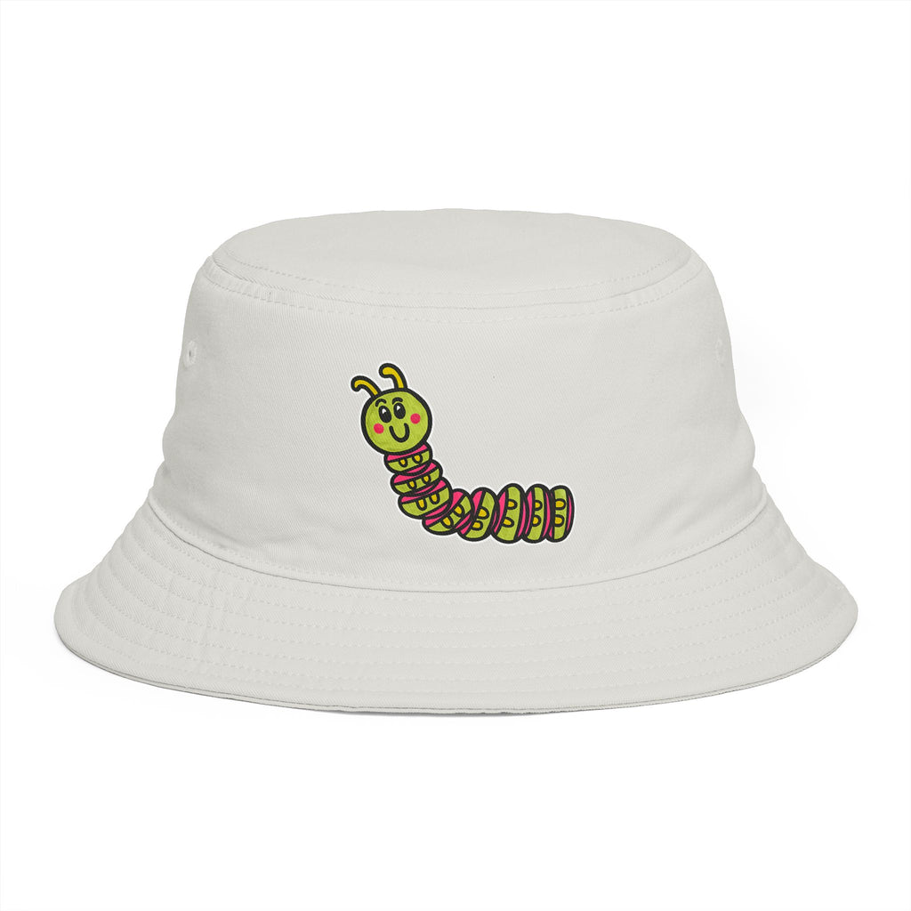 Hand-Drawn Cute Caterpillar Whimsical Bucket Hat | Cartoon Inchworm Illustration
