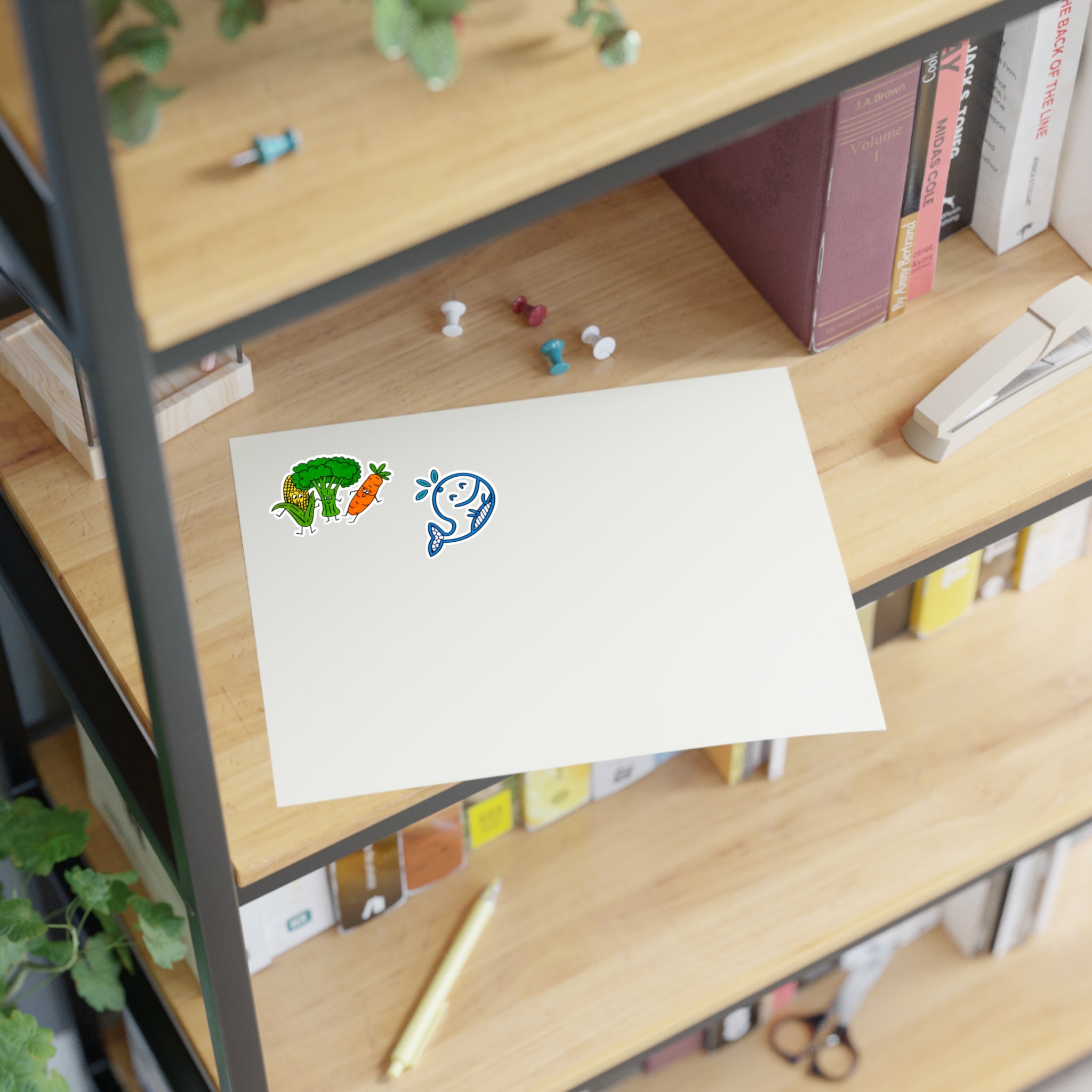 Hand-Drawn Cute Veggie and Whale Characters Sticker Sheet | Broccoli Carrot Corn & Splash Whale Sticker