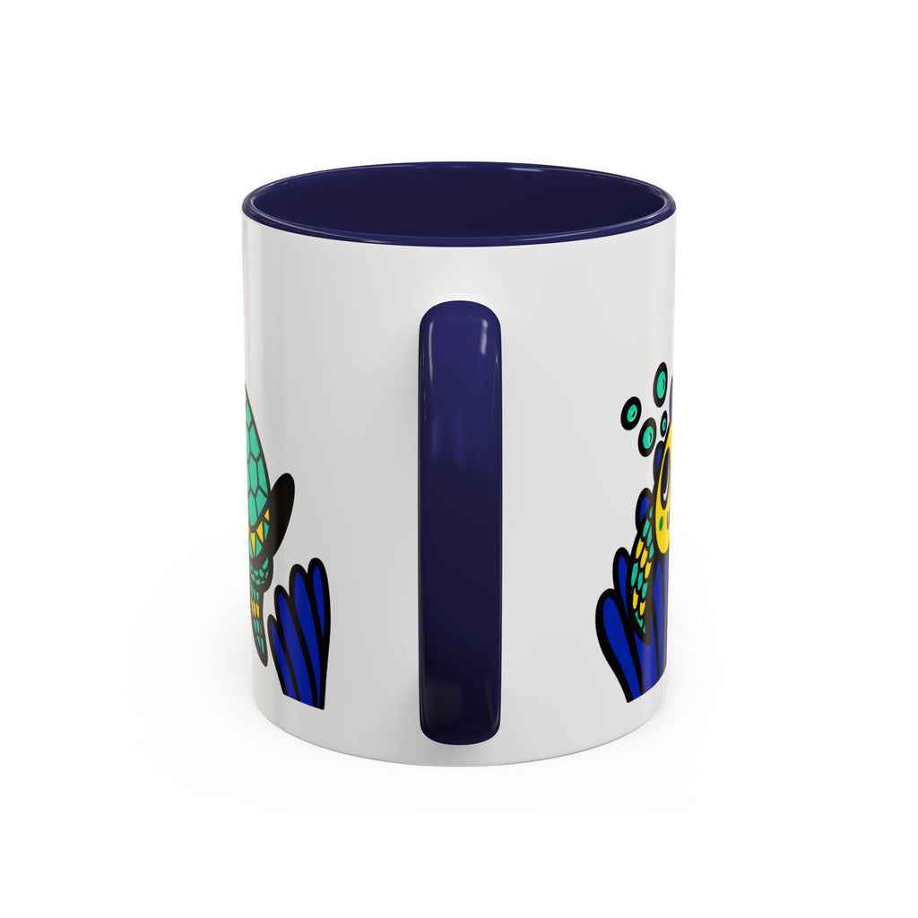 Hand-Drawn Undersea Turtle Coral Accent Mug | 11oz or 15oz