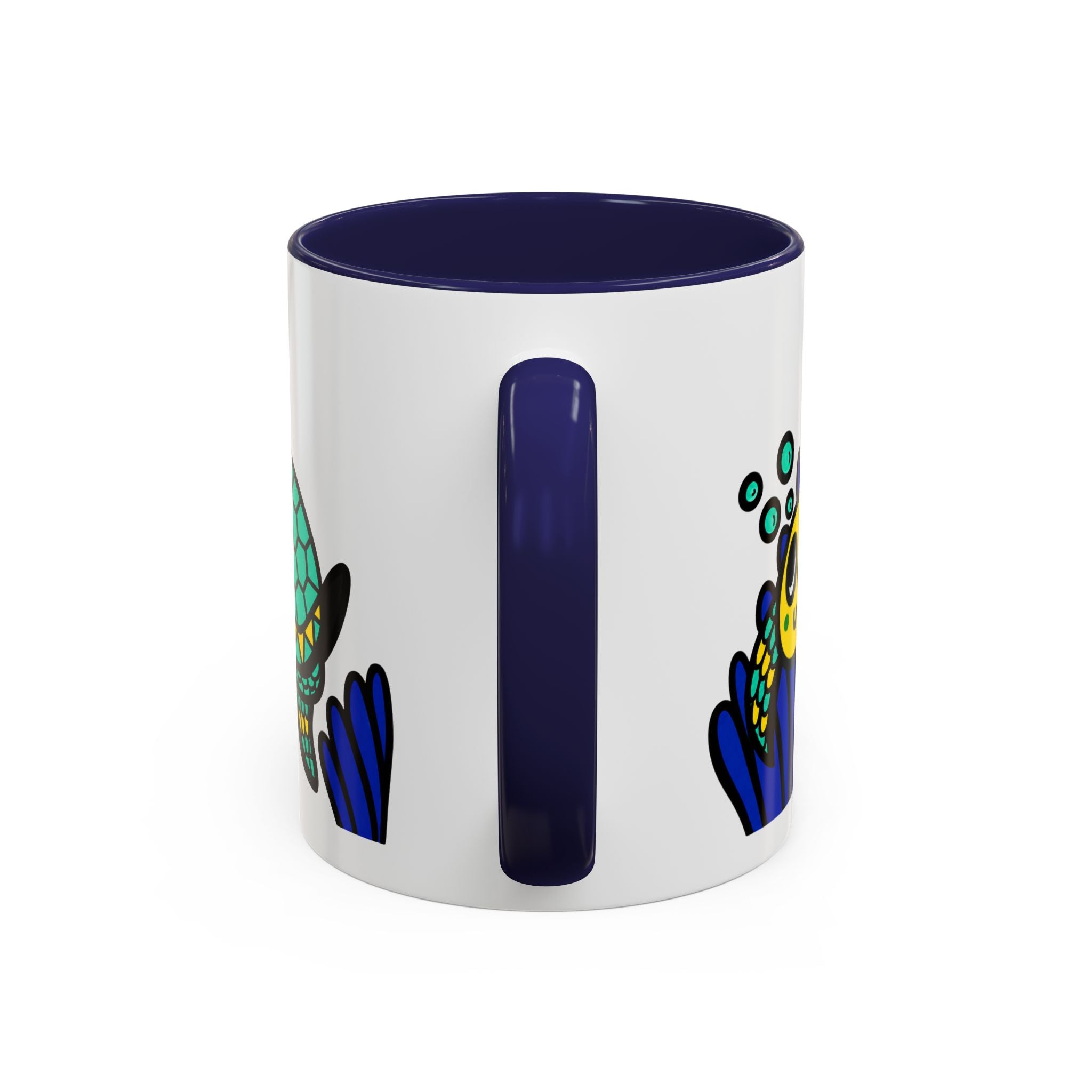 Hand-Drawn Undersea Turtle Coral Accent Mug | 11oz or 15oz