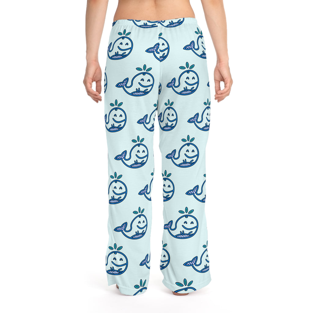 Hand-Drawn Smiling Blue Whale Pattern Pajama Pants | Cute Ocean Animal Loungewear