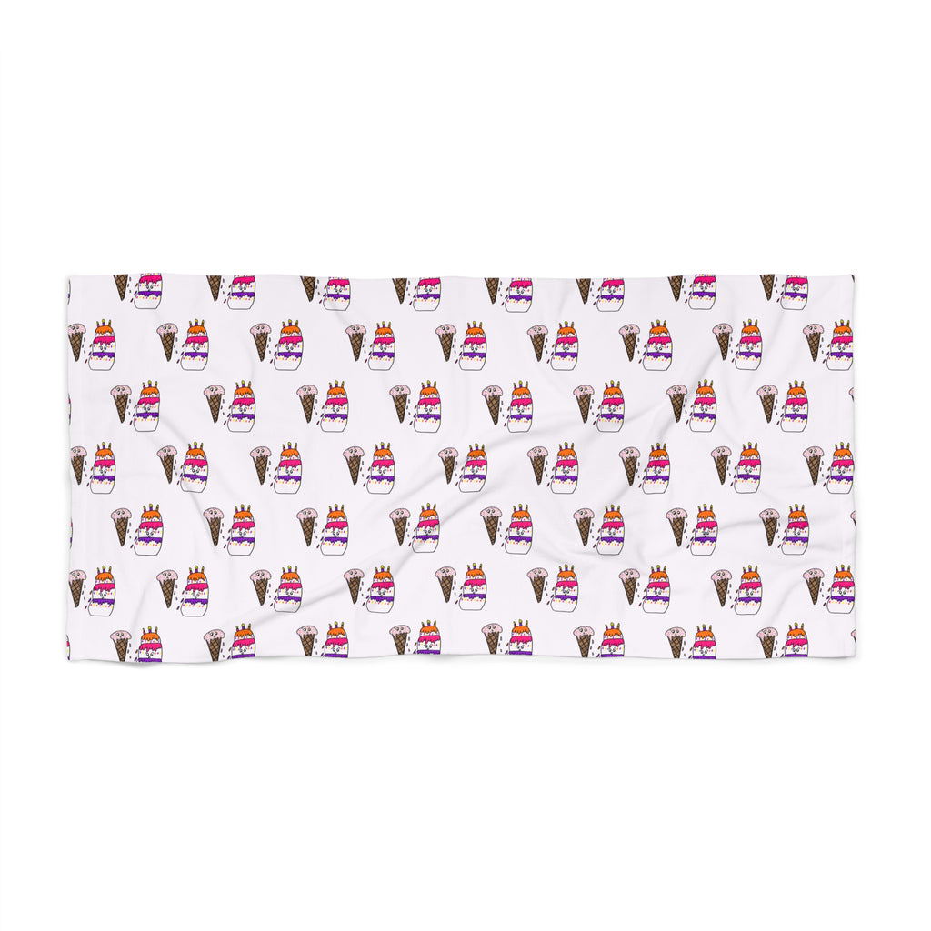 Hand-Drawn Colorful Ice Cream Cone and Cake Pattern Beach Towel | Summer Seaside Print