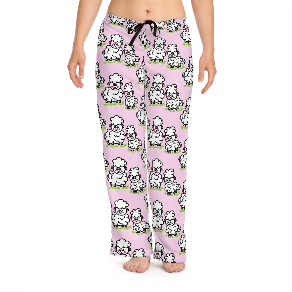 Hand-Drawn Cute Pink Cartoon Sheep Pajama Pants | All-Over Print