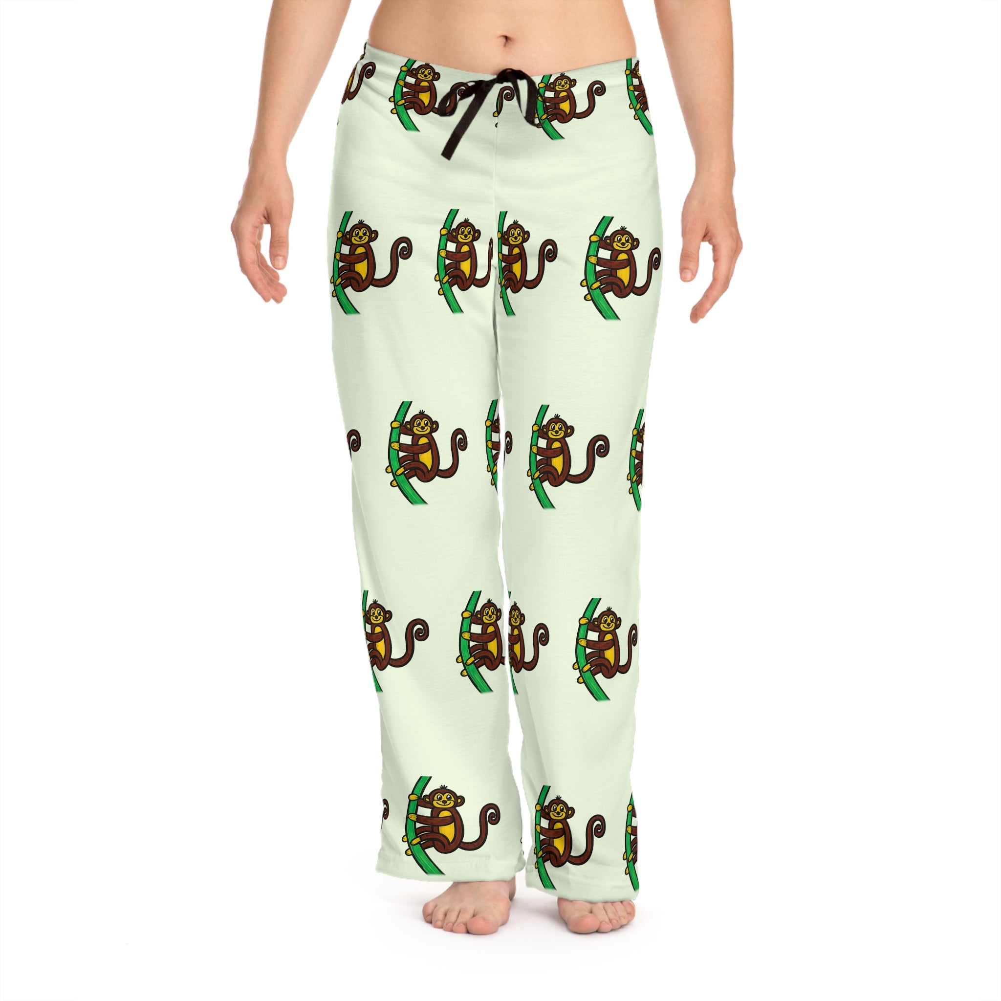 Hand-Drawn Cartoon Monkey Pattern Pajama Pants | All-Over Print