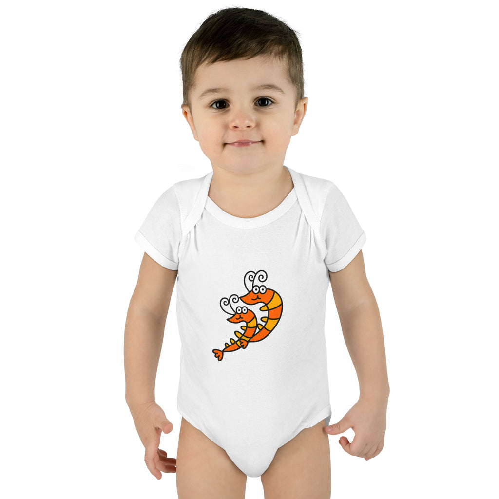 Hand-Drawn Cartoon Shrimp Infant Bodysuit | Cute Sea Creature Baby Onesie