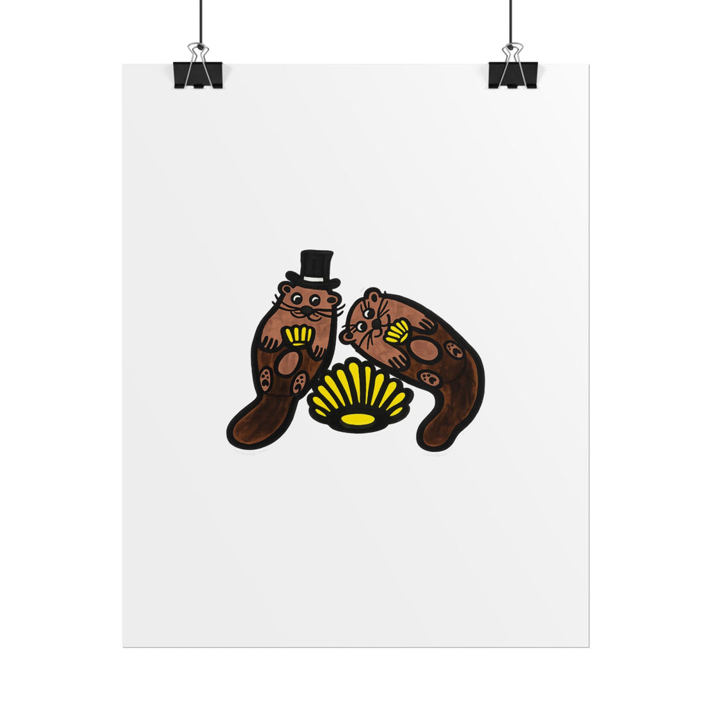 Hand-Drawn Otter Duo with Seashell Poster | Rolled Poster