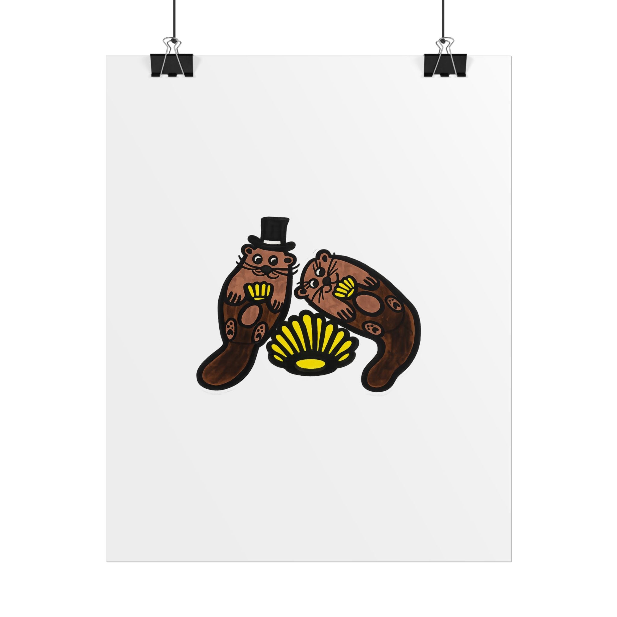 Hand-Drawn Otter Duo with Seashell Poster | Rolled Poster