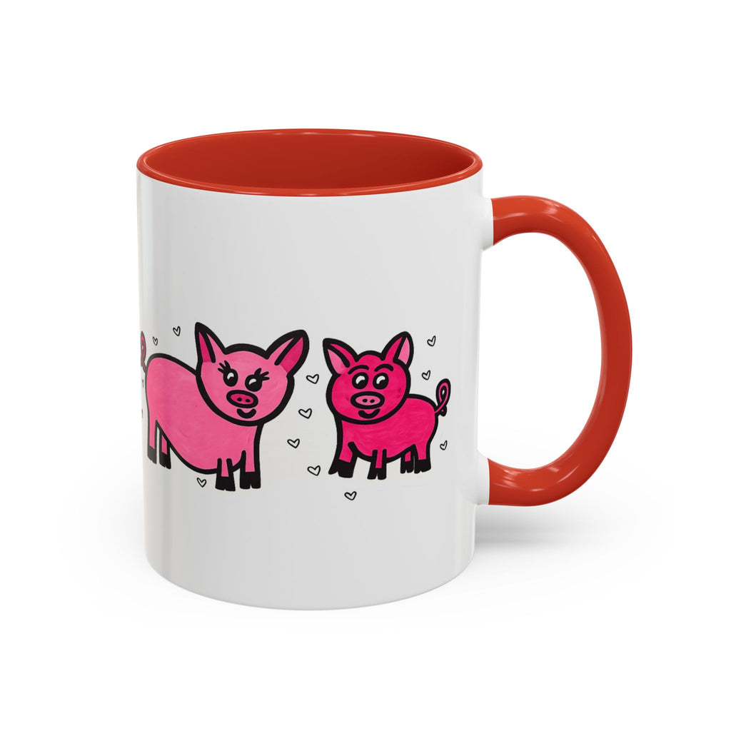 Hand-Drawn Pink Pig Pattern Mug | Accent Coffee Mug 11oz 15oz