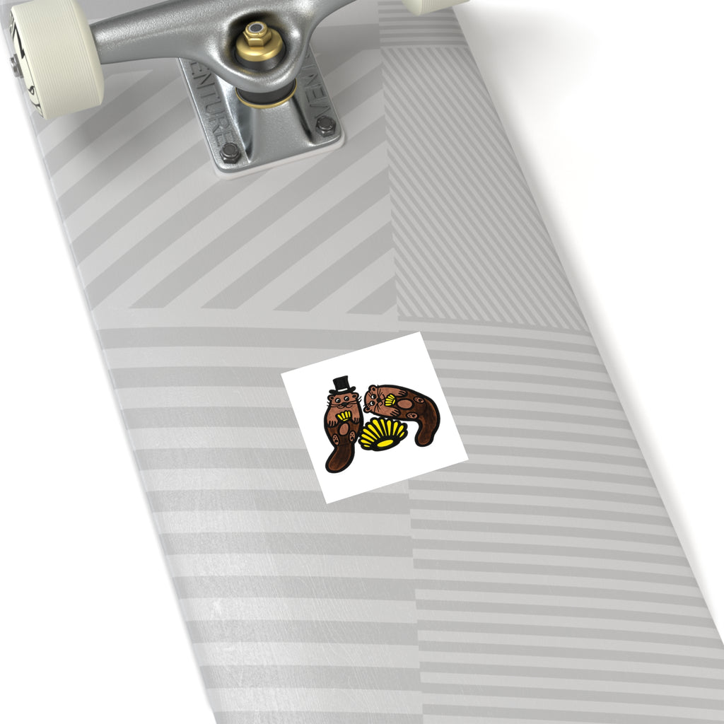 Hand-Drawn Otter Couple Shell Square Sticker | Indoor Outdoor Vinyl Sticker