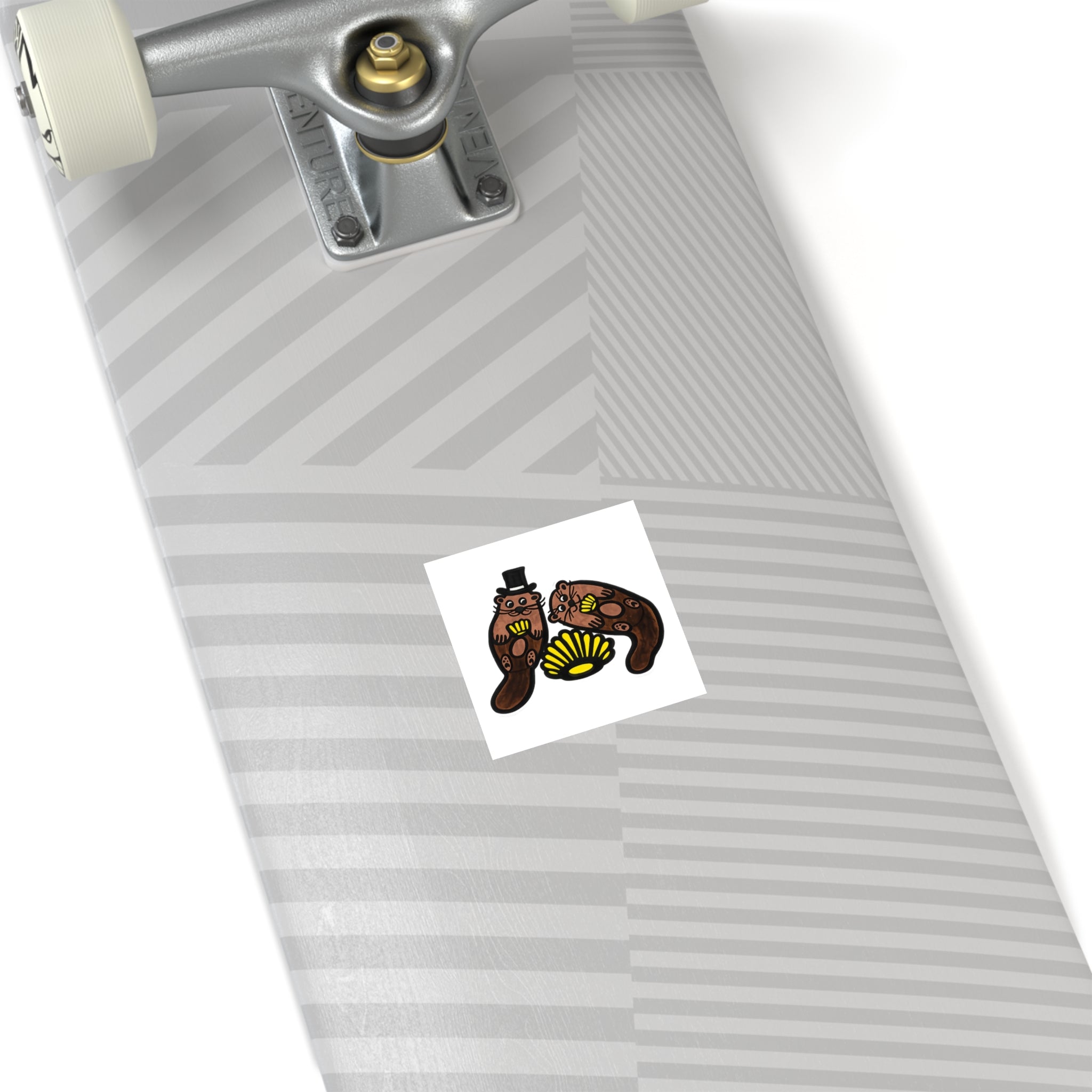 Hand-Drawn Otter Couple Shell Square Sticker | Indoor Outdoor Vinyl Sticker