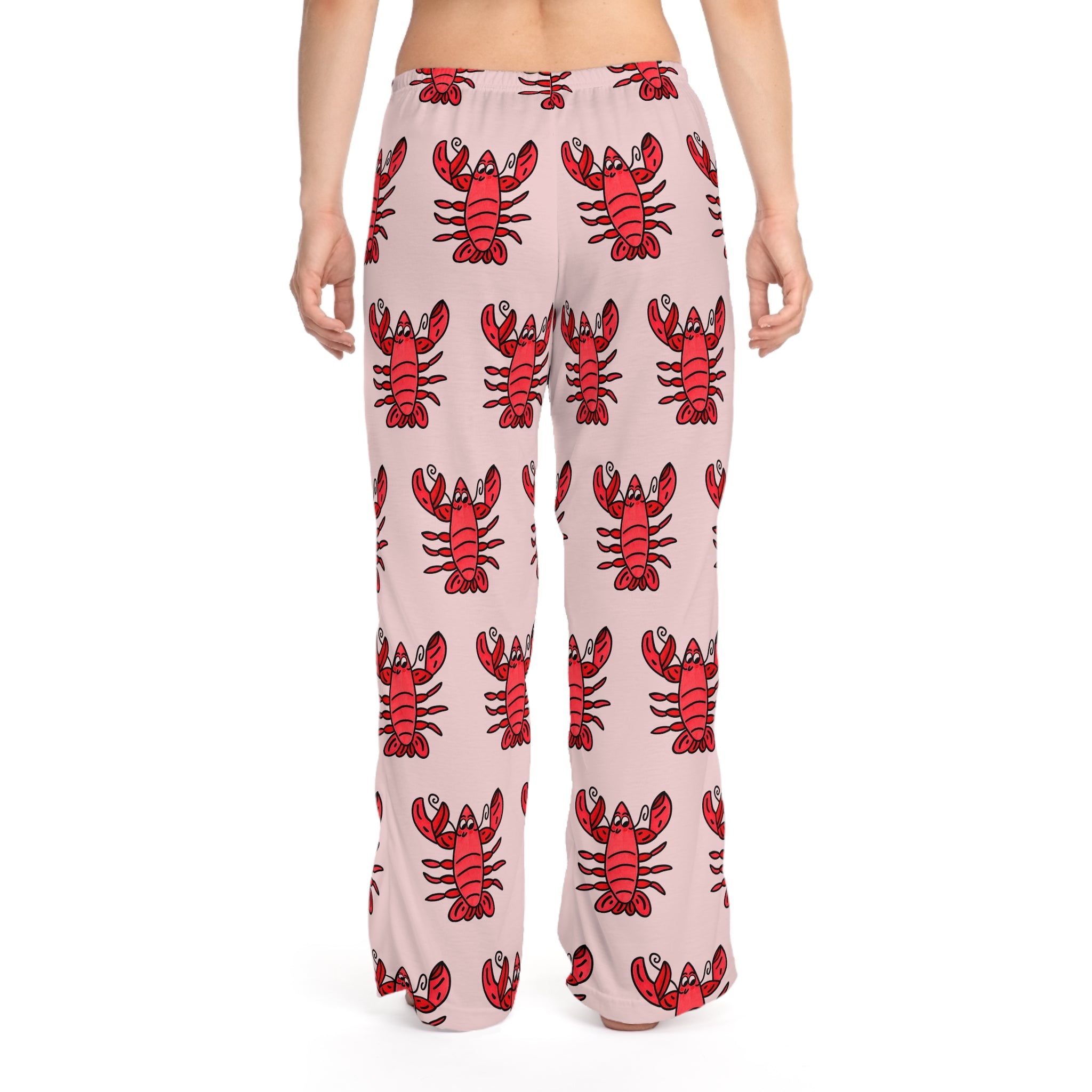 Hand-Drawn Red Lobster Pattern Pajama Pants | Lobster Print Lounge Bottoms