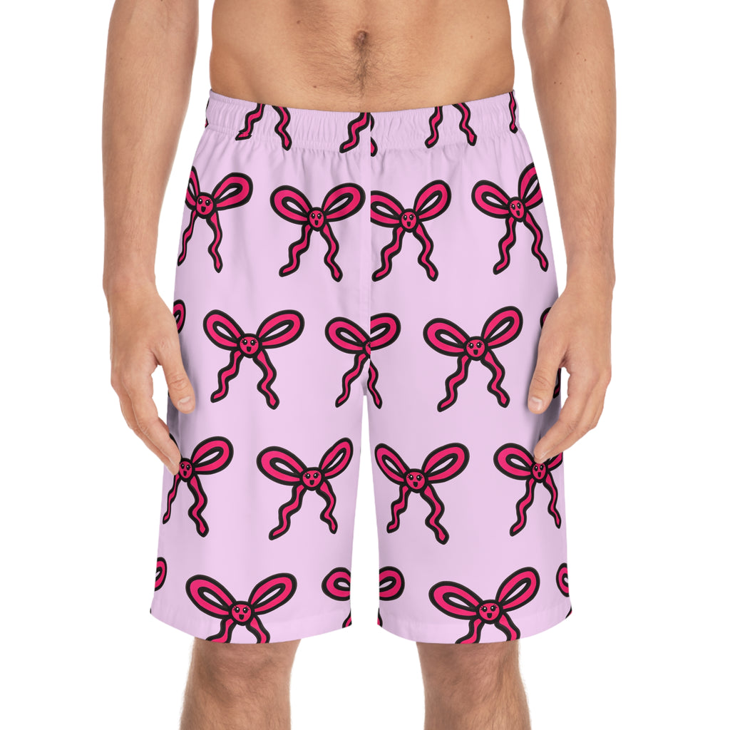 Hand-Drawn Pink Bow Pattern Board Shorts | All Over Print