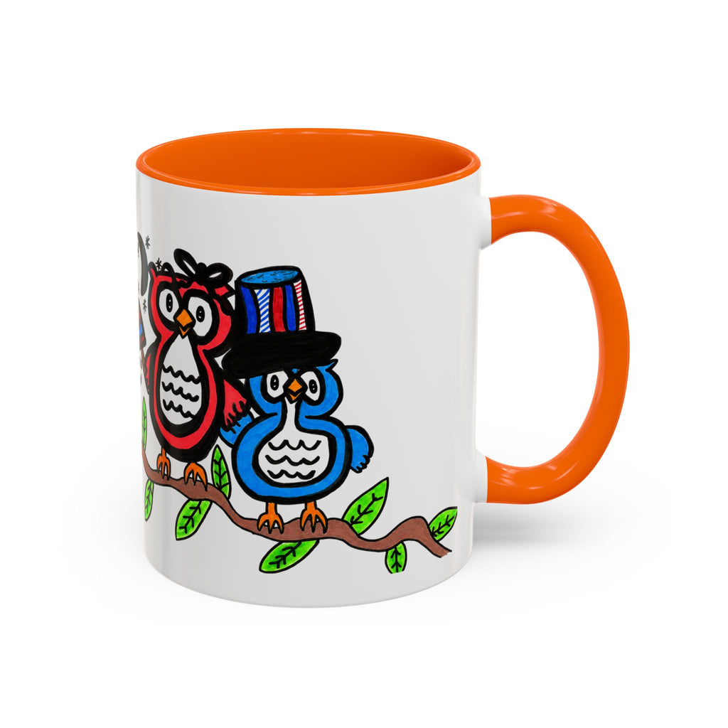 Hand-Drawn Patriotic Owls on a Branch Mug | Accent Coffee Mug 11oz 15oz