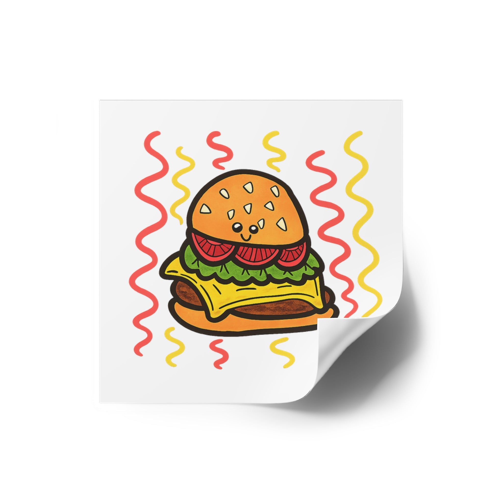 Hand-Drawn Cute Cheeseburger Character Sticker | Square Sticker