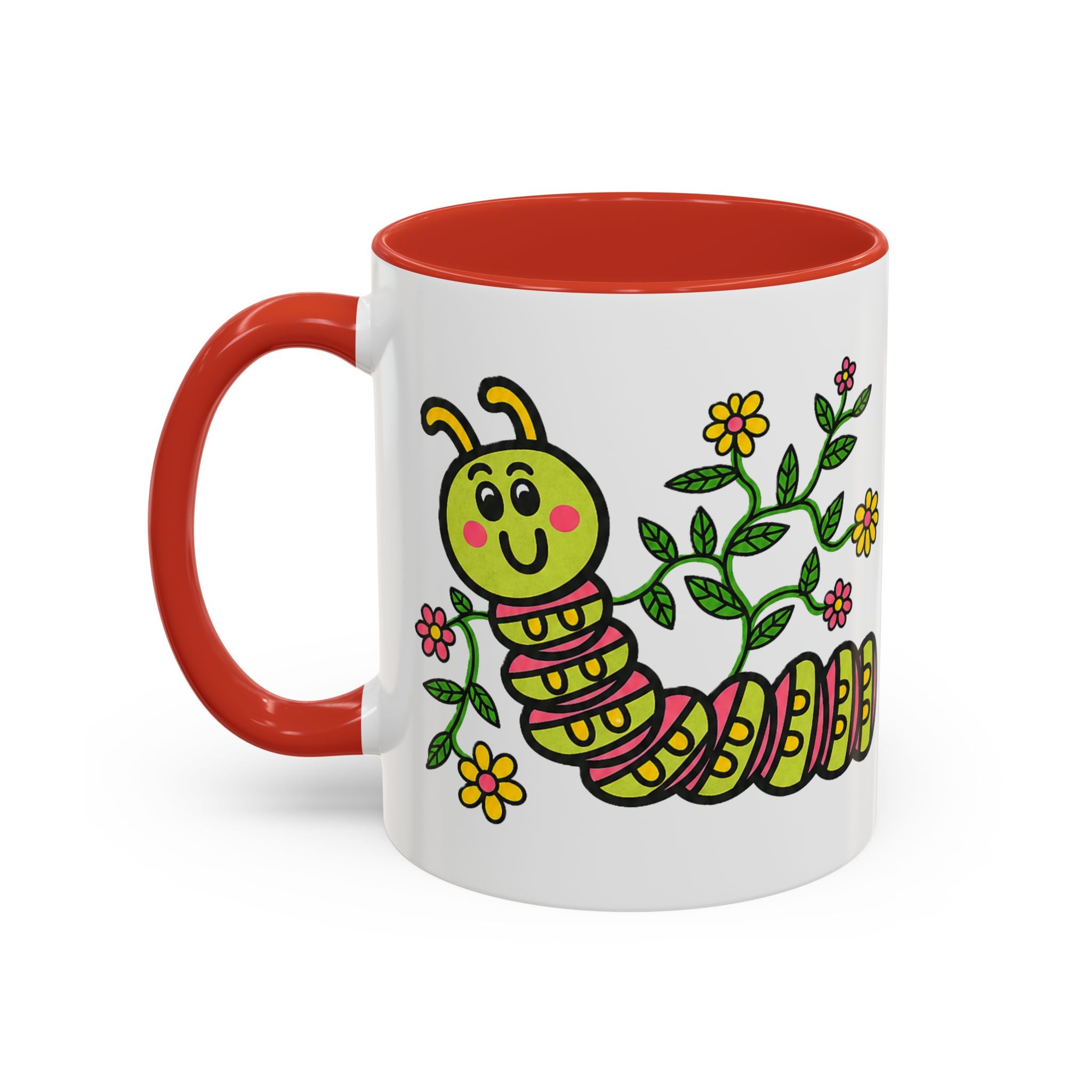 Hand-Drawn Cute Caterpillar Floral Illustration Coffee Mug | Accent Mug