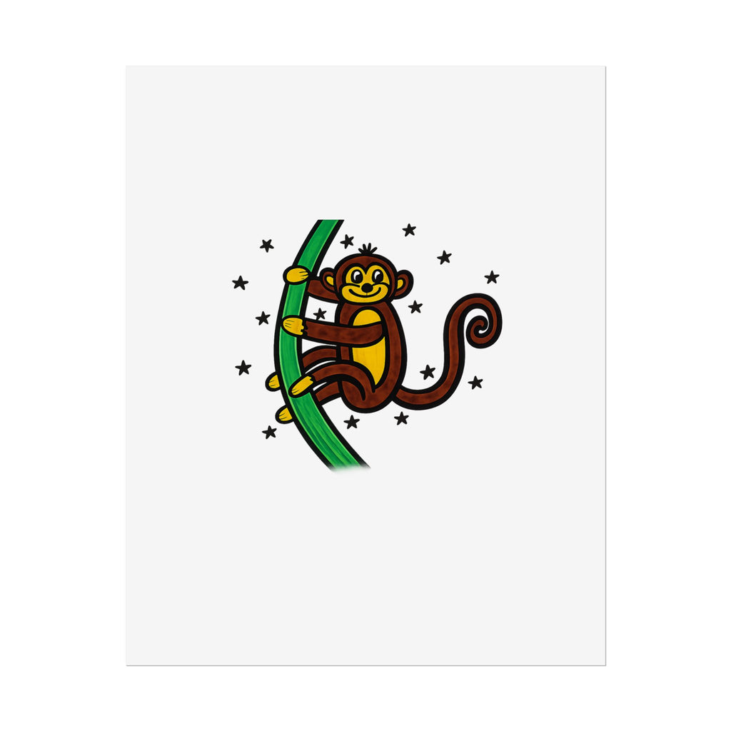 Hand-Drawn Playful Monkey Climbing Tree Poster | Rolled Posters